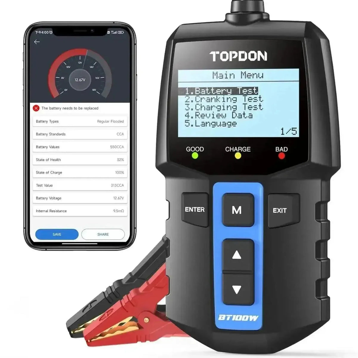 Topdon BT100W | Tester Μπαταρίας