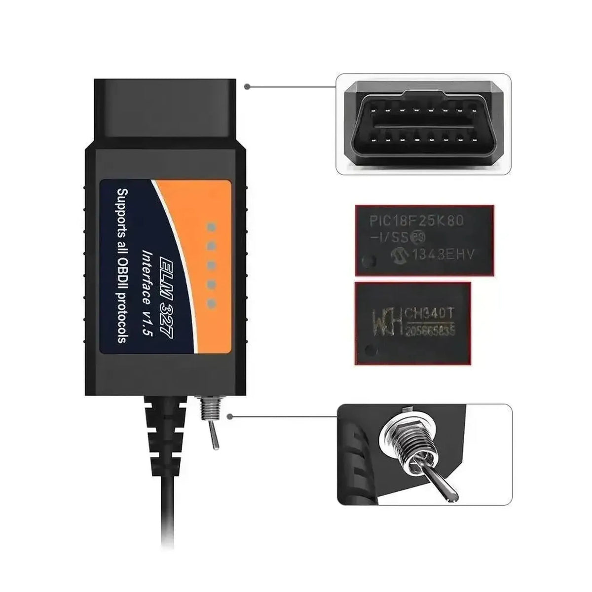 Καθολικό καλώδιο διεπαφής USB ELM327 (FT232RL) (HS/MS-CAN Switch)